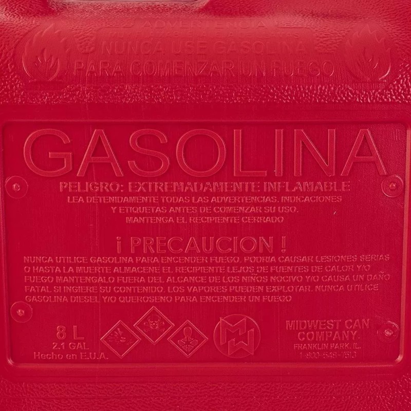 MW Tanque Bidon Rojo Gasolina 8 L Portatil 2 Galones