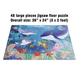 ZazzyKid Underwater 48-Piece Puzzle for Ages 3-5: Educational Underwater Jigsaw - Large Floor Puzzle 36 x 24 inches for Toddlers Learning Gift Family Activities