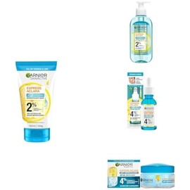 Garnier Express. Aclara Limpiador profundo exfoliante 150ml + Gel limpiador facial purificante 200ml + Sérum Anti-imperfecciones 30ml + Crema Hidratante Matificante Anti-imperfecciones 50ml