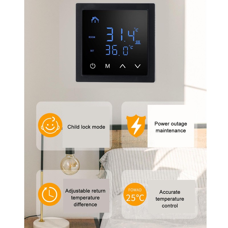 Smart Electric Floor Heating Thermostat 16A AC85V‑250V Home Thermostat, Easy