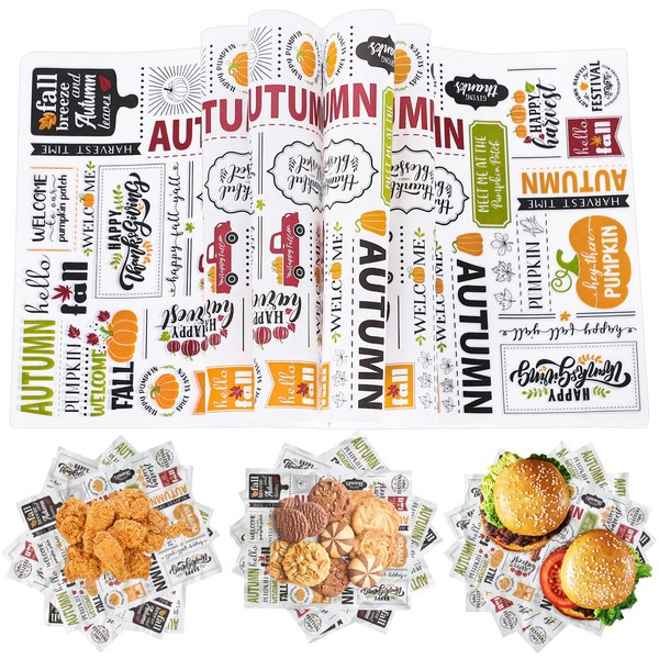 Whaline 200Pcs Thanksgiving Wax Paper Deli Wrap Paper Sheets Newspaper