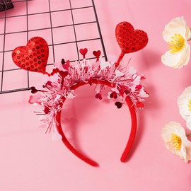 QDTK Valentines Heart Headband Red Sequin Love Hair Band Hoop Glitter Heart Shaped Head Boppers Sparkly Hair Accessories for Girls Women Valentine New Year Wedding Birthday Party Gift