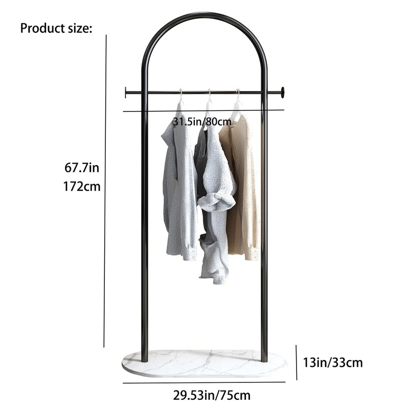 Freestanding Clothing Rack with Marble Base,Modern Black Arch Garment Rack