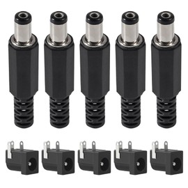 5Pcs 5.5MM x 2.1MM DC Male Power Plug Solder Power Jack Adapter Connector with 5Pcs 3 Pin DC Power Connector PCB Mount Female Plug Jack Socket Connector