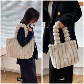 Extolove Furry Purse, Small Fluffy Tote Bag for Women Winter Faux Fur Bag Fuzzy Purses and Handbags (Beige S)