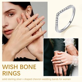 Suplight Wishbone Stacker Rings 925 Sterling Silver Cubic Zirconia Chevron Band Promise Ring for Her Size 6