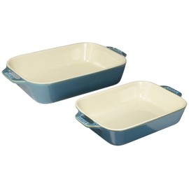 STAUB Ceramics Rectangular Baking Dish Set, Casserole Dish, Baking Pans for Lasagna, Cake, 2-Piece, Rustic Turquoise
