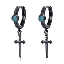 Black Sword Hoop Earrings 925 Sterling Silver Turquoise Celtic Knot Huggie Sword Earrings Viking Dangle Earrings Jewelry Gift for Men Women