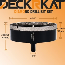 4-1/4 inch Diamond Hole-Saw Bits with Pilot Drill Bit -4-1/4" Diamond Tipped Tile Hole Saws with Guiding Bit Accurate Drilling for Porcelain Tile Ceramic Pottery Granite Stone Glass Bottles 110mm.