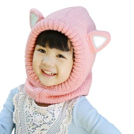 FUYAO Baby Toddler Girls Winter Hat Scarf Kids Warm Fleece Beanie Hood Neck Warmer with Ears for Outdoor Playing Skiing Snowboarding Camping (Pink, 2-6 Years)