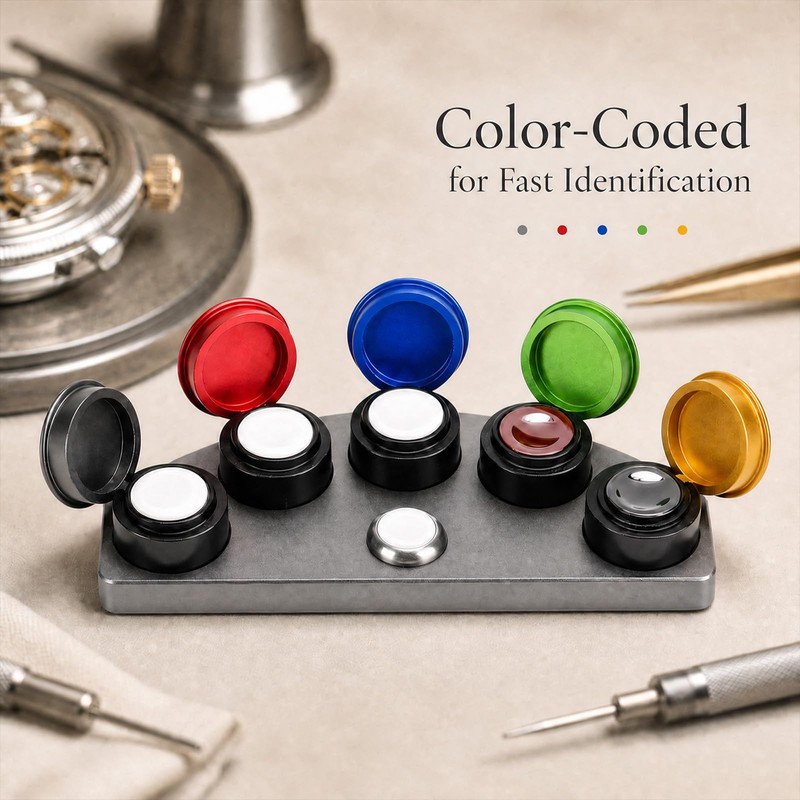Watch Oiler Kit, 5 Color-Coded Empty Metal Oil Cups with