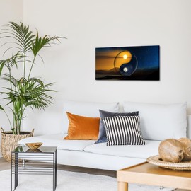 VANSEEING Chinese Yin Yang Symbol Wall Art Canvas Prints Sun and Moon Sunset Night Landscape Picture Wall Decor Traditional Tai Chi Relax Calm Artwork for Living Room Office 20" x 40"