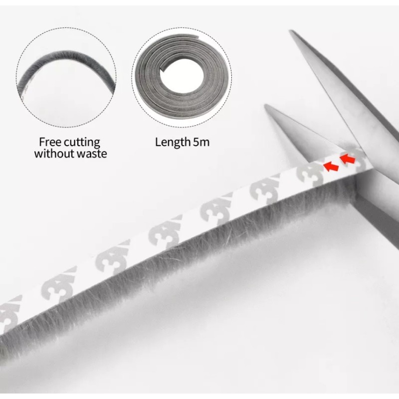 Estuchelandia 3mt Tira Sellado Cepillo Cinta Polvera Puerta Ventana 9x15mm