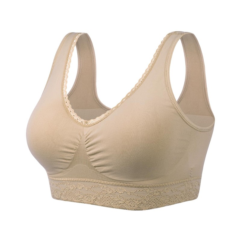 Coobie Seamless Comfort Bra with Lace Trim,Light Nude,Large