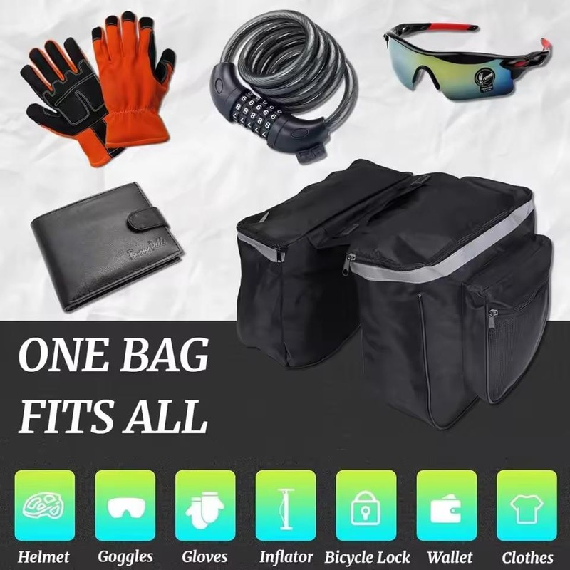 DOMEN Double Bicycle Pannier Bag for Rear Racks, Black