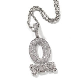 Hip-Hop Style Diamond O Block Zircon Letter Pendant Necklace, Fashion Jewelry 24inch twist chain, Large, Cubic Zirconia Brass, Zircon