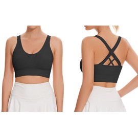 Nabawa Sports Bra for Women Unpadded Medium Support Criss Cross Back Strappy Sports Bras Seamless High Impact Yoga Workout Bra Gym Activewear Top,Black M