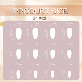 GlamRays 24 Pieces French Almonds Press-On Nails Medium Fake Nails French Purple Cat Eye Gradient Press-On Nail Pieces Lightning Drill Chain Butterfly Flower Nail Pieces
