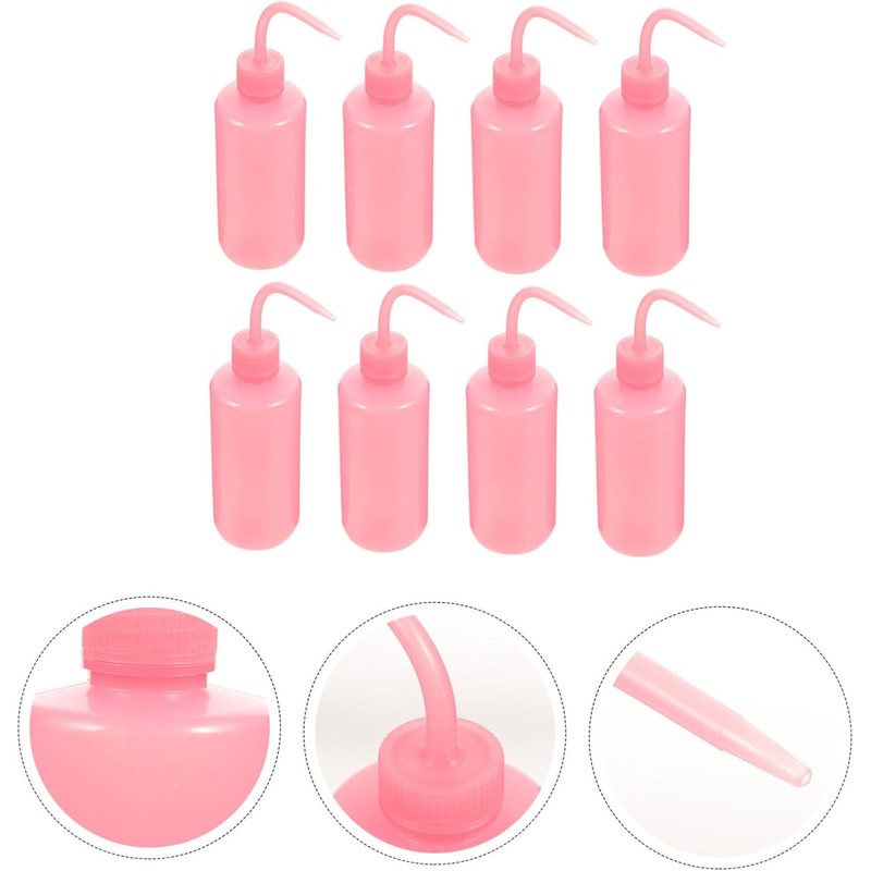 Botella Para Pestañas 8 Piezas 250ml Boquilla Curvada Antigoteo Rosa