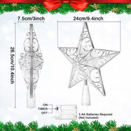 Christmas Star Tree Topper Ornament GlitterTree Topper with 20 LED Lights Xmas Tree Topper Reflector Star Treetop Lighted Treetop Christmas Tree Decorations Christmas Plastic Star Ornament (Silver)