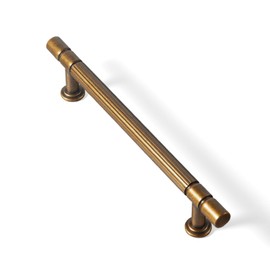 Goo-Ki Vintage Retro Antique Brass Zinc Alloy Cabinet Handles 6 Pack - 5''(128mm) Hole Center Affordable Luxury Cabinet Pull Hardware for Bedroom, Kitchen, 9621
