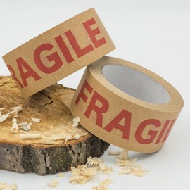 NATEE® Strong Paper Packaging Tape | Eco-Friendly | Fully Recyclable | Fragile Printed Kraft Paper for Packing Parcels and Boxes | Brown Paper Packaging for Moving House | 50m x 50mm Width | 1 Roll