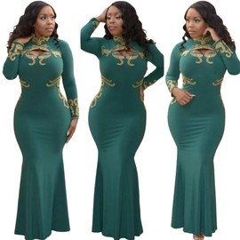 Women’s Plus size Sexy Cocktail Wedding Party Evening gown Maxi Dress (green, One size fit from Small until Large)