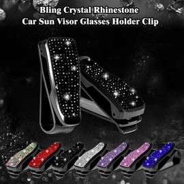 x xotic tech Glasses Holders for Car Sun Visor, 2 Pack Fashion Bling Crystal Rhinestones Car Eyeglasses Sunglasses Hanger Mount with Ticket Card Clip Valentines Day Gifts for Her (Black)