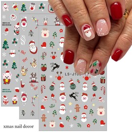 9Sheets Christmas Nail Art Sticker 3D Cartoon Nail Decals Self-Adhesive Cute Santa Claus Holly Deer Elk Snowman Snowflake Winter New Year Designs Manicure Foils Slider Xmas Nail Art Decorations Gift