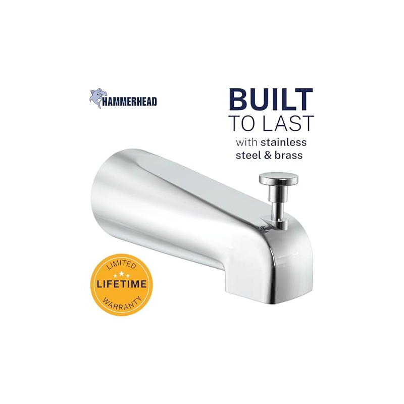 HammerHead Showers Solid Metal Tub Spout with Diverter, Slip On