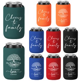 Singhoow 50 Pcs Family Reunion Favors Beer Can Coolers Sleeves 5 Colors Family Reunion Gifts Can Sleeves for Party Soda Bottles Supplies