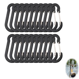 Pack of 20 Carabiner Hooks, 50 mm Carabiner Hooks Small Carabiner Key Ring Mini Carabiner Black Aluminium D-Clip Robust Small Stable Metal for Outdoor Sports Hiking Camping Fishing