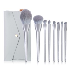 MSQ Makeup Brushes, Set of 8, Popular, High Quality Fiber Hair, Super Soft, Everyday Makeup, Portable, Mother's Day Gift, Suitable for Sensitive Skin (Pink Box Silver Brush)