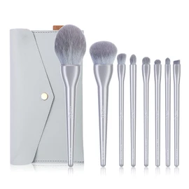 MSQ Makeup Brushes, Set of 8, Popular, High Quality Fiber Hair, Super Soft, Everyday Makeup, Portable, Mother's Day Gift, Suitable for Sensitive Skin (Pink Box Silver Brush)