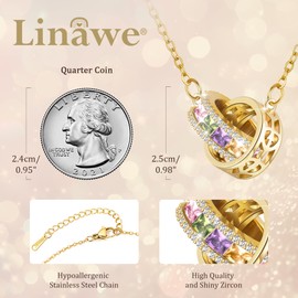 Linawe Dainty Gold Moissanite Necklace for Women Trendy, Imitation Diamond Crystal Birthstone Rhinestone Circle Pendant Necklace, Cute Cubic Zirconia Simple Necklaces Everyday Jewelry