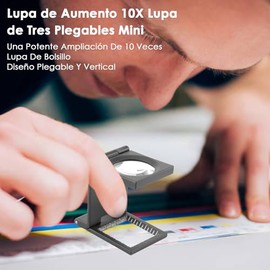 Walfront Lupa de Aumento Mini 10X Lupa de Tres Plegables con Escala Aleación de Zinc 10x28mm para niños, Personas Mayores, Lectura, inspección, Moneda