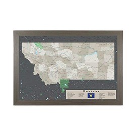 Push Pin Travel Maps Montana - Earth Toned - Barnwood Gray Frame - 150 Pins Included - 27.5 inches x 39.5 inches