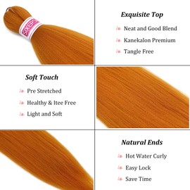 SIXERSI Burnt Orange Braiding Hair Pre Stretched 26 Inch Colored Braiding Hair Extensions for Braids Kanekalo Kids Knotless Hypoallergenic Synthetic Prestretched Braiding Hair