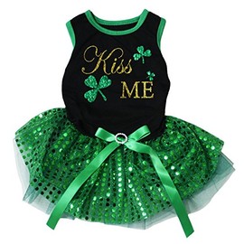 Petitebella Kiss Me Clovers Puppy Dog Dress (Black/Green Sequins, Medium)