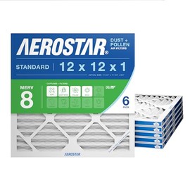 Aerostar 12x12x1 MERV 8 Air Filter, 6 Count, ACTUAL SIZE (11.75 x 11.75 x 0.75), HVAC, Air Conditioning & Furnace Filter Captures Dust, Lint & Pollen (MPR 600 / FPR 5), Made in USA