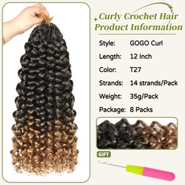 Shoobidoo Pre looped Gogo Curl Crochet Hair 12 Inch 8 Packs Pre twisted Short Curly Crochet Hair for Black Women Ocean Wave Water Wave Deep Wave Braiding Hair