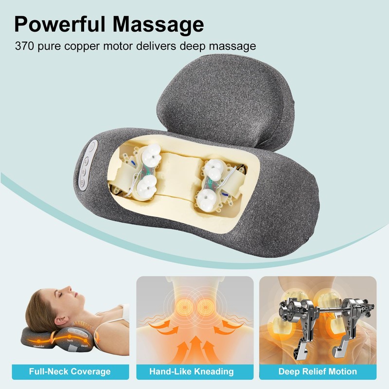 Huieo 3-in-1 Neck Massager Pillow with Heat, 2-Speed Adjustable Deep
