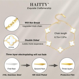 HAITTY 18K Gold Plated Clover Bracelet Set for Women White/Black/Gold/Silver/Green/Pink Adjustable Link Double-Sided Lucky Bracelets Trendy Bracelets Set Jewelry Gifts for Women Men