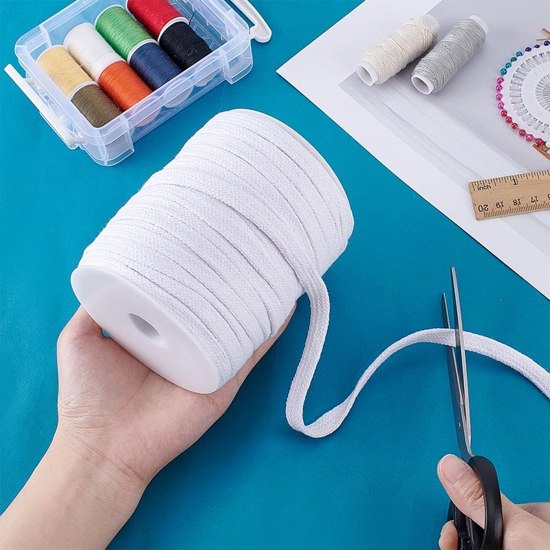 PH PandaHall 43 Yards Flat Drawstring Cord, 1cm Replacement Cotton