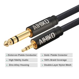 AIHIKO 1/4 to 1/8 TRS Cable with Zinc Alloy Housing and Gold Plugs Nylon Braid Stereo 6.35mm to 3.5mm Mini Jack Audio Cord for Phone, Laptop, Home Theater Devices and Amplifiers - 16 FT