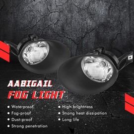 A ABIGAIL Driving Fog Lights Lamps Replacement for 2002-2008 Dodge Ram 1500/2500/3500 Pickup Truck 9006 12V 55W Halogen Bulbs & Wiring harness Kit & Black Bezel