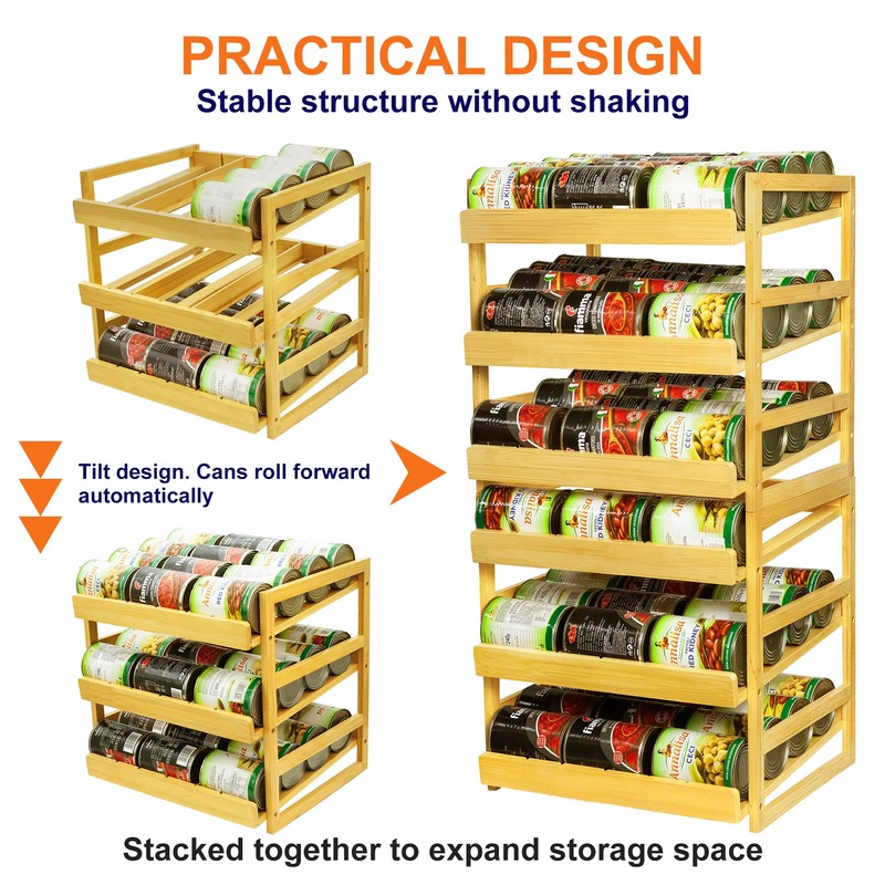 MinBoo Bamboo Can Organizer for Pantry - Stackable Can Rack