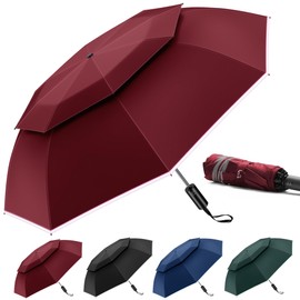 Urvoix Travel Umbrella Compact Windproof - Ventilation Umbrella with Double Dome for Rain, Portable Umbrella Inverted Automatic Opening and Closing with Reflective Strips, red