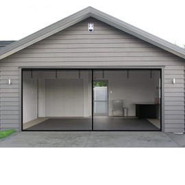 Garage Screen Doors for 2 Car Garage, 16x8 Ft Magnetic Closure Heavy Duty Weighted Bottom Screen Self Sealing Fiberglass Mesh Retractable Net - Easy Assembly & Pass-Through Black