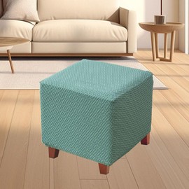 Bifaunvogel Ottoman Cover Square Jacquard Stretch Square Ottoman Slipcovers Thick Folding Storage Covers Square Footstool Protector with Elastic Bottom for Living Room S Cyan